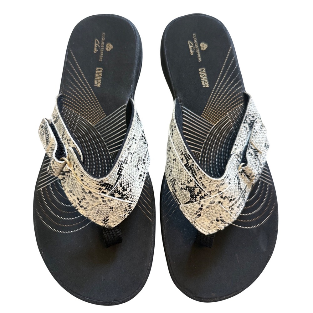Clarks Cloudsteppers Brinkley Jazz Python Print Sandals Black White Women 7M